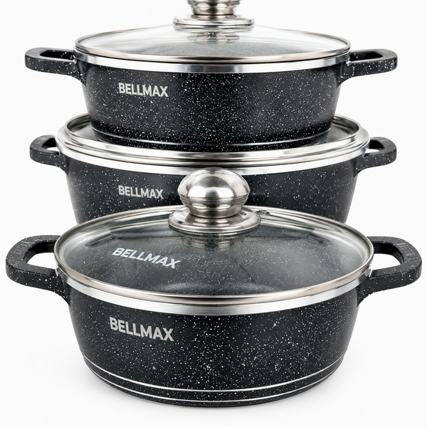 Набір каструль із гранітним покриттям Bellmax BM-101, 10 предметів, антипригарний кухонний посуд + ПОДАРУНОК: Кава мелена арабіка 250 г BM-101 фото